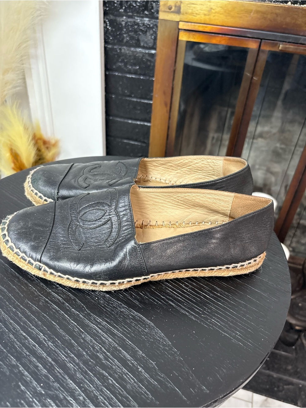 CHANEL Black Leather Espadrilles with CC Logo - Picture 2 of 9